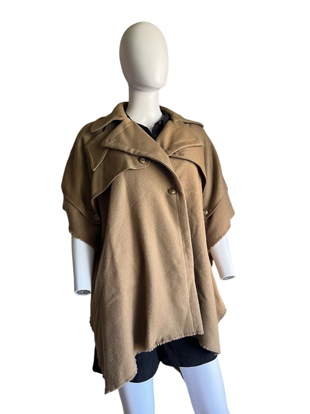 Rag & Bone Biscuit Tan Trench Wool Poncho Cape One Size